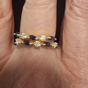 Two Sterling Silver Finished In 14K Gold With Sapphires Stacking Rings